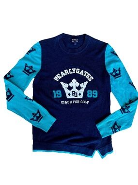 Pearly Gates Wool Blend Golf Sweater - Crown Pattern Navy - Size 2